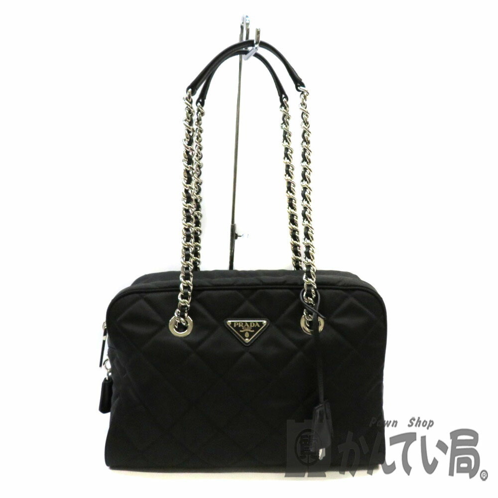 PRADA Chain Boston Bag Quilted Black